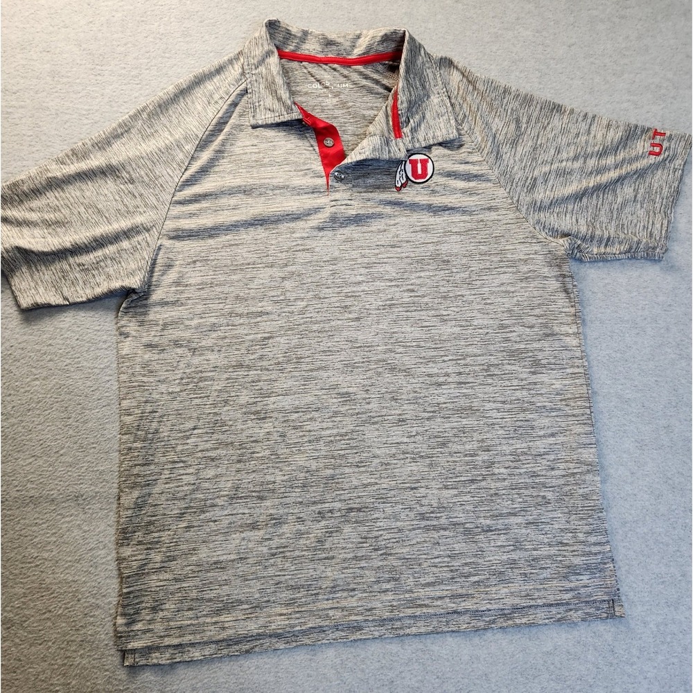 Utah Utes Polo Shirt Mens LG Gray Colosseum Athletics NCAA